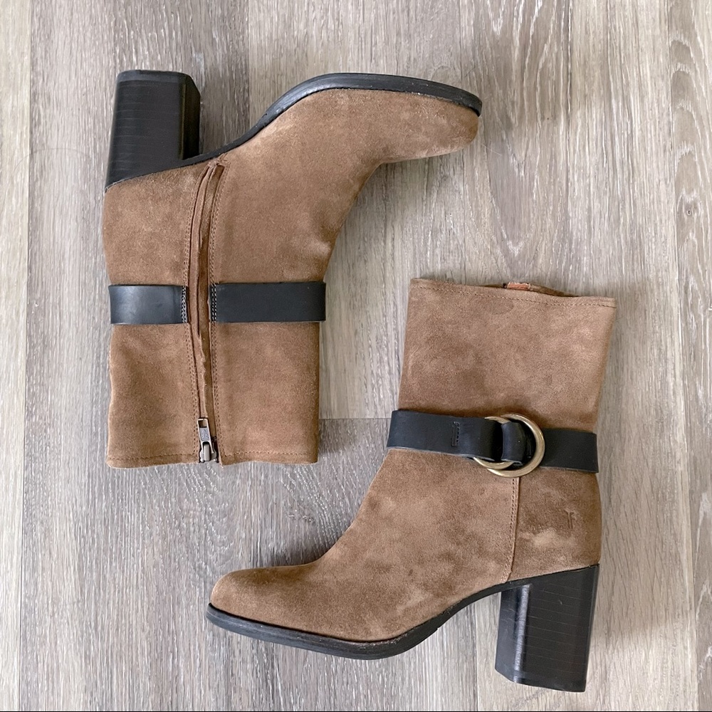 Frye Brown Heeled Boots with Black Accents